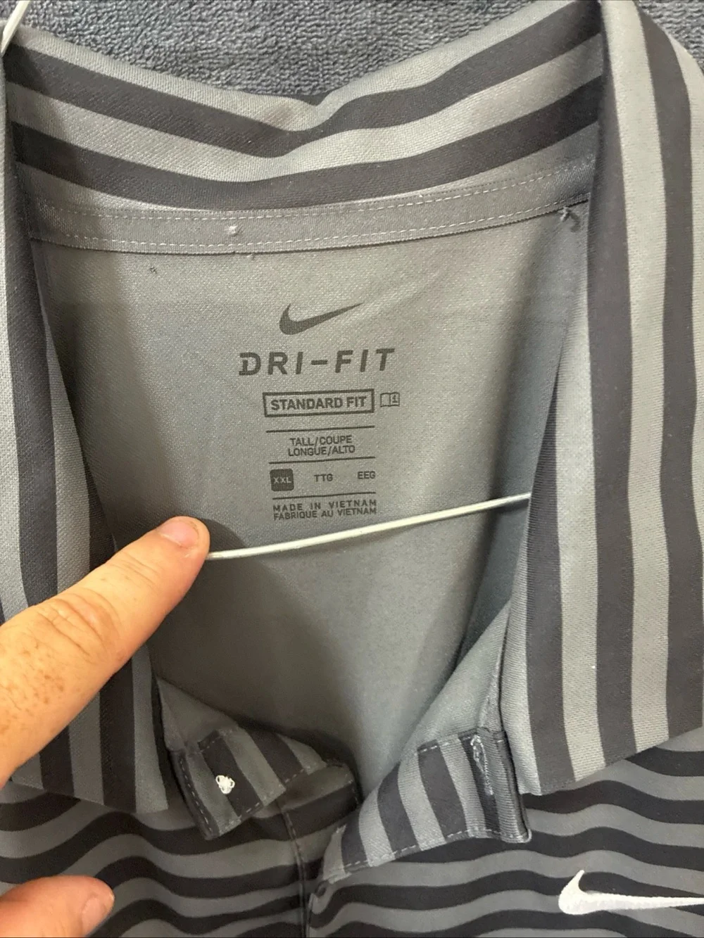 Nike Men’s Gray and Charcoal Striped Dri-Fit Polo